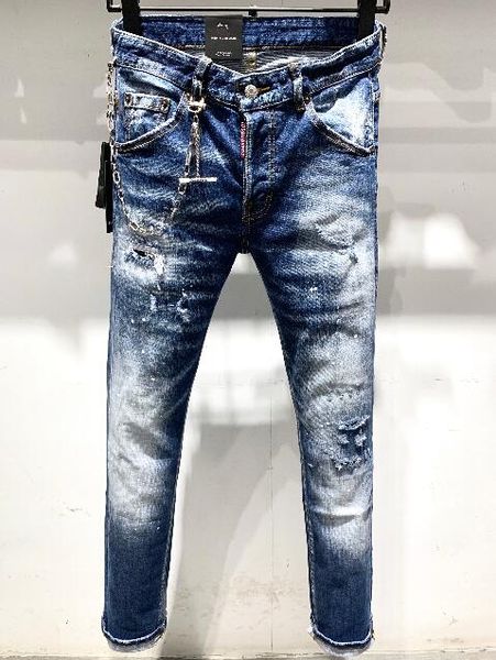 

2020 new men jeans mens luxury designer jeans 164 skull jeans rhinestones ripped causal hole denim fashion brand black men washed#3655, Blue