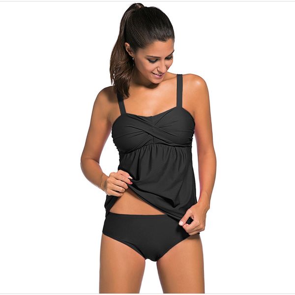 

black tankini bathers plus size two piece swimsuit 2020 tankini set biquini large size swimwear women tankinis badpak bathing, White;black