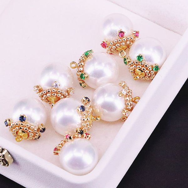 

10pcs nature shell pearl with cz metal cap charm pendant beads, jewelry findings, Silver