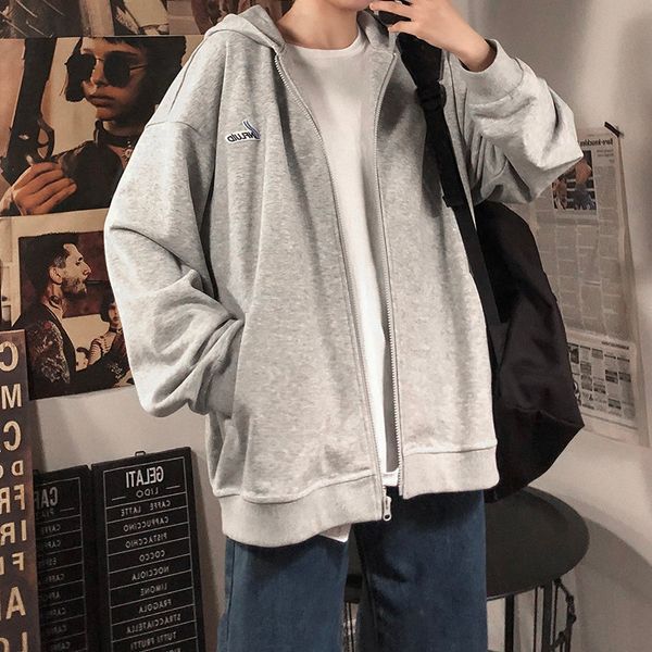 

male hooded cardigan sweater autumn korean version of hip-hop fashion student sports jacket ins port wind casual shirt tide, Black