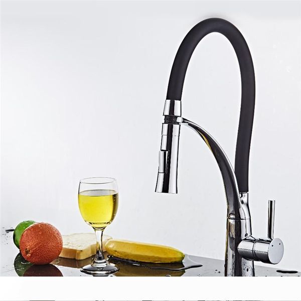 

горячая продажа кухня смеситель холодной и теплой поворот на 360 градусов tap одной ручкой хром смеситель, латунный корпус и черный резиновы