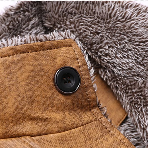 

fashion men's leather jacket coat warm autumn winter casual pocket button thermal outwear jumper for male men, Black;brown