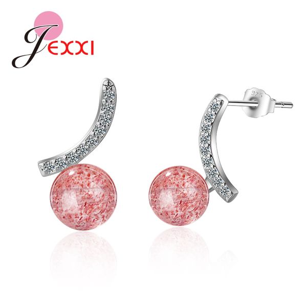 

fashion korea strawberry stone earrings for women ladies pink crystal stud earrings party jewelry gift pendant wholesale, Golden;silver