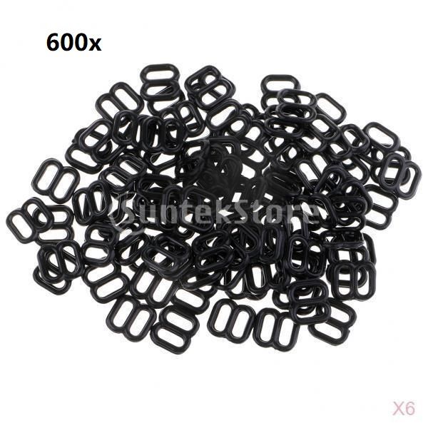 

600x 6mm 8 bra strap lingerie adjustment sliders rings clips hooks sewing, Black