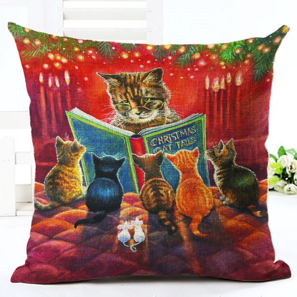 

2016 45x45 creative fashion cartoon style cat home decor cojines seat cushion almofadas cotton linen square