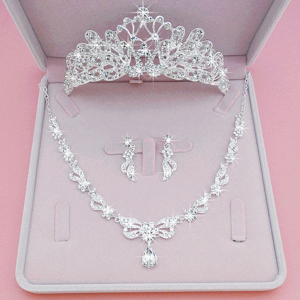 

3pcs set bride crown headdress 2020 princess hair ornament european and american pearls flowers circle super marriage jewelry hair hoop, Silver