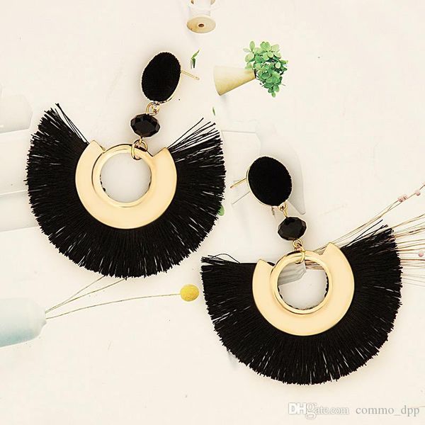 

new bohemian fan shaped tassel drop earrings for women vintage hyperbolic long fringe statement dangle earring boho fashion jewelry in bulk, Silver
