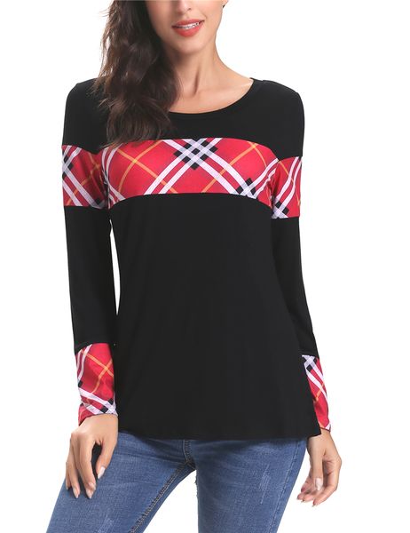 

женская с длинным рукавом цвет блок туники топы crew neck повседневная рубашка в полоску блузки 3цвета s-2xl, White