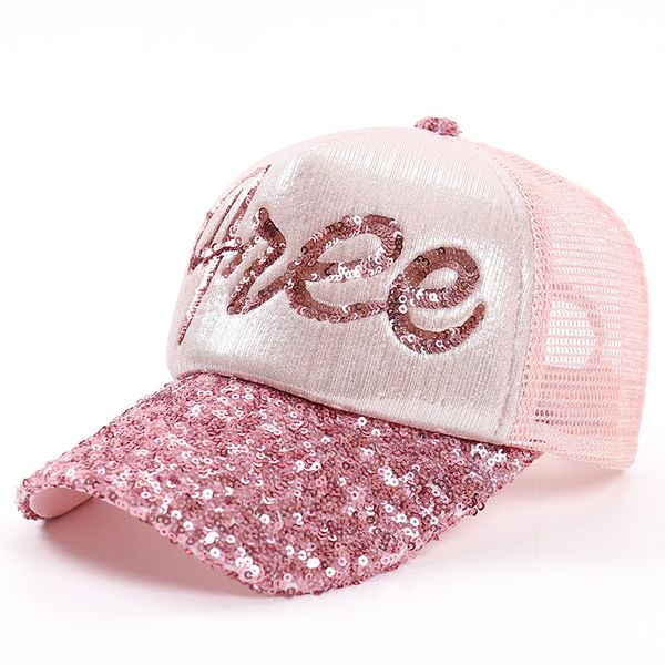 

new fashion bling sequin caps women shinning letter mesh baseball cap summer breathable adjustable sunscreen hat for girls party, Blue;gray
