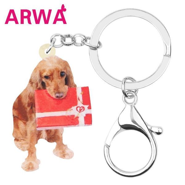 

arwa acrylic christmas golden retriever dog keychain gift box bag car purse animal key rings for women girls gift accessories, Silver