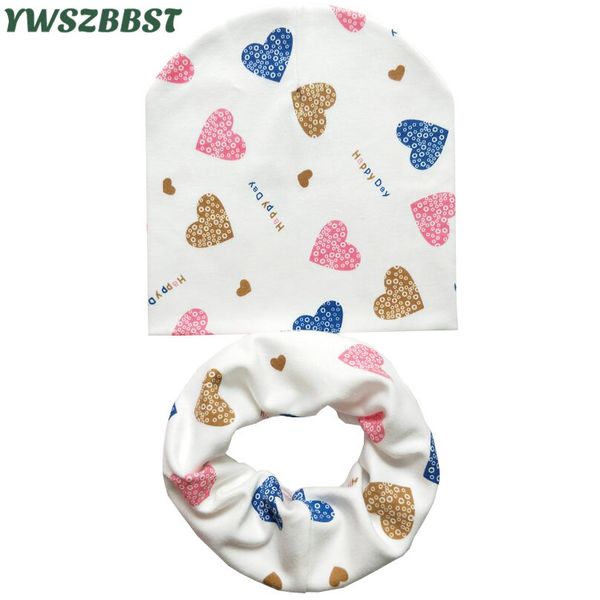 

new spring cotton children hat scarf love heart print crochet girl boy cap scarf autumn winter baby hat toddlers beanie cap