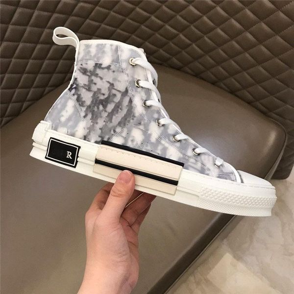 

new fashion canvas shoes b23 high-sneaker oblique 19ss tissu technique flowers sneaker men women high-canvas shoes, Black