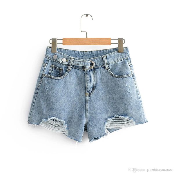 

women summer denim shorts jeans 2020 new fashion adjustable buckle design shorts female hole denim shorts trousers nightclub pants, Blue