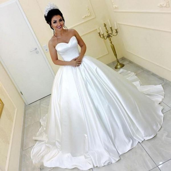 Simple Cheap Wedding Dresses 2019 Sweetheart Neckline Chapel Train