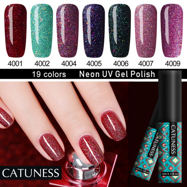 

catuness 1 bottle 5ml colorful nail gel polish shimmering particles bling sequins long lasting soak off nail diy design gel, Red;pink