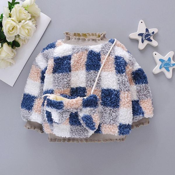 

toddler baby girls long sleeve winter plaid pullover hoodie hooded bag sets, Blue