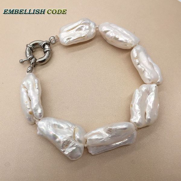 

2018 new kind baroque summer style pearls bracelet bangles white color flat block shape cultured pearl special gift for girl, Golden;silver