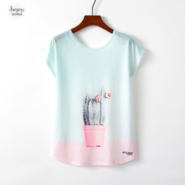 

животное печати тенниска новости стиль kawaii nice harajuku cactus печати футболка короткие mouw tops mate  l xl, White