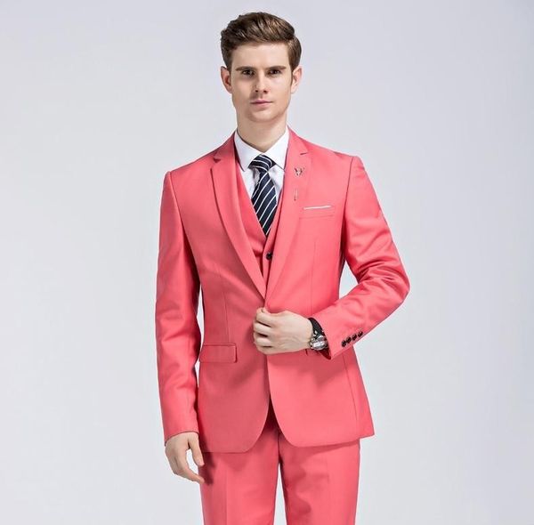

fashion coral groom tuxedos notch lapel groomsmen mens wedding dress excellent man jacket blazer business suit(jacket+pants+vest) 9866, White;black