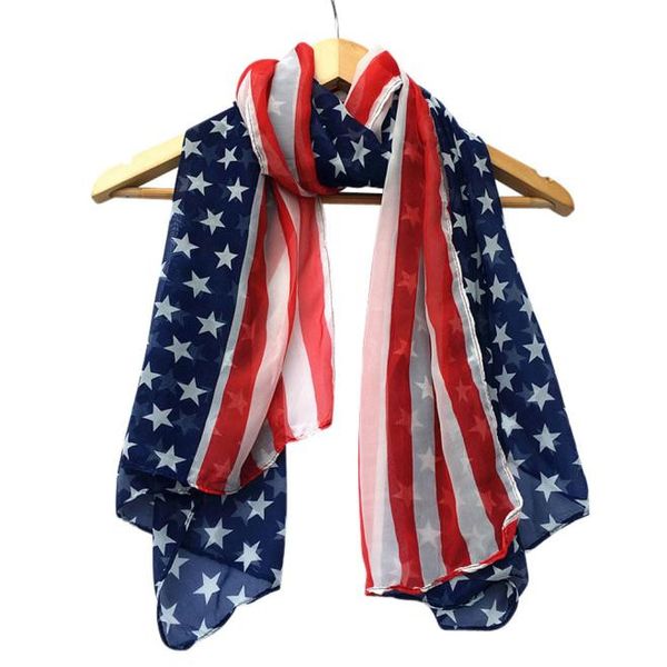 Sciarpe sciarpe bandiera americana pentagram chiffon sciarpa di moda sciarpe usa bandiera sciarpa stelle patriottiche e strisce sciarpa bandiera americana per donna wcw087