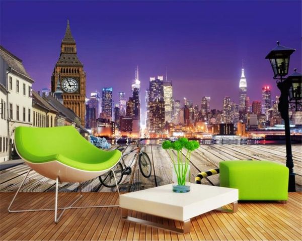 

3d обои гостиная city night view 3d пейзаж картина цифровой печати hd декоративные красивые обои