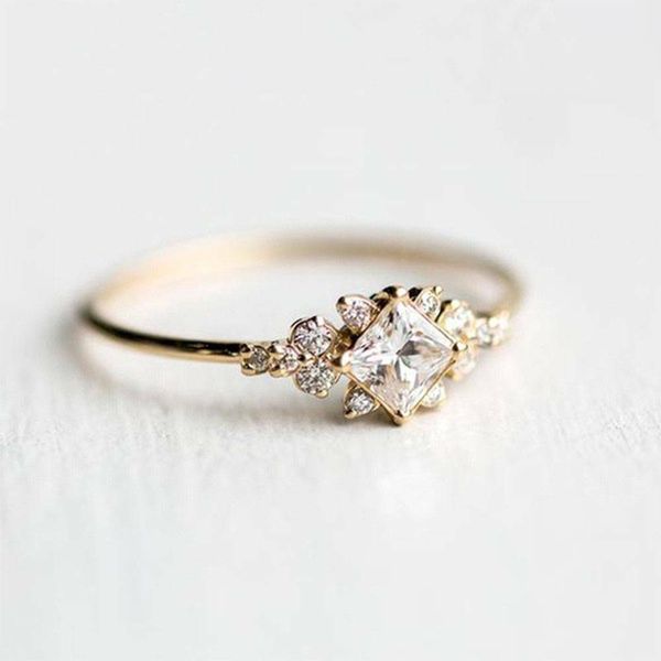 

wholesale-inlaid square diamond zircon ring cross-border designed for 14 k gold engagement tail ring in europe and the united states, Golden;silver