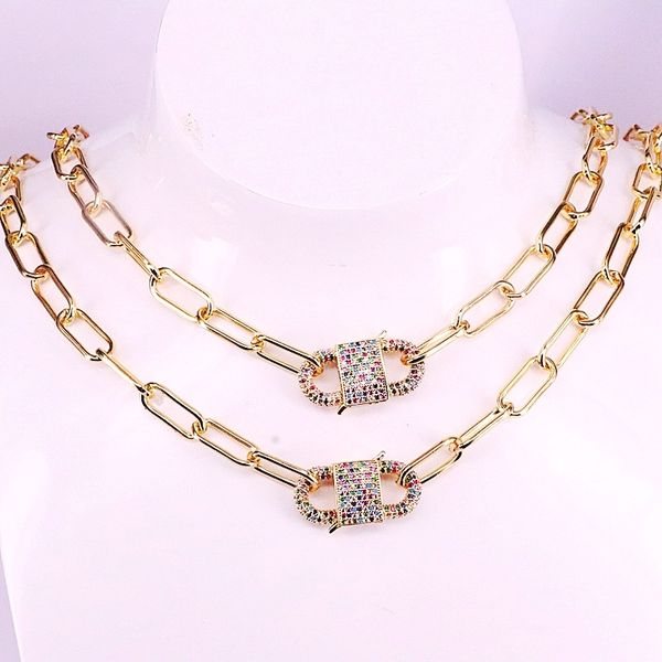 

4pcs fashion cz oval clasp charm necklace, rainbow cubic zirconia pendant,handmade necklace jewelry accessory, Silver