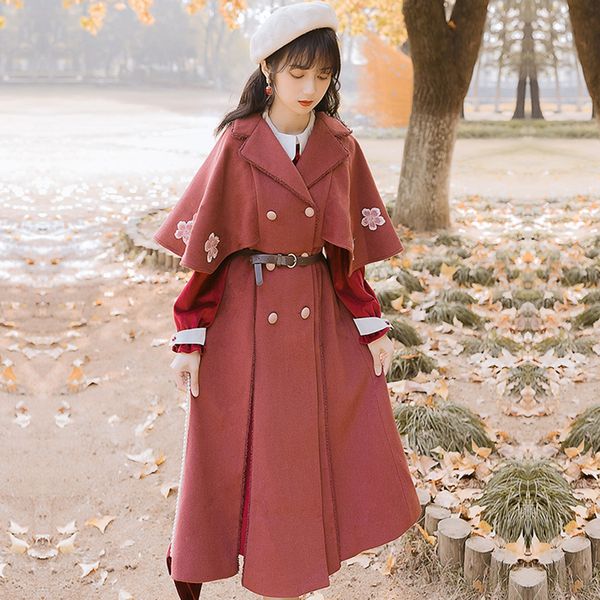 

sexemara fashion autumn and winter the new embroidered belt woolen coat ing, Black