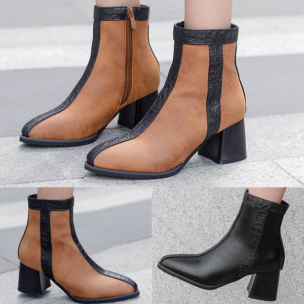 

women ankle boots square zip casual short fashion boot stiletto boots autumn and winter stiletto shoes casual short, Black
