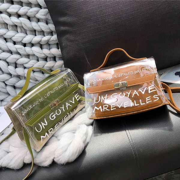 

clear large transparent pvc shoulder bags women candy color women jelly bags purse solid color handbags travel composite bag