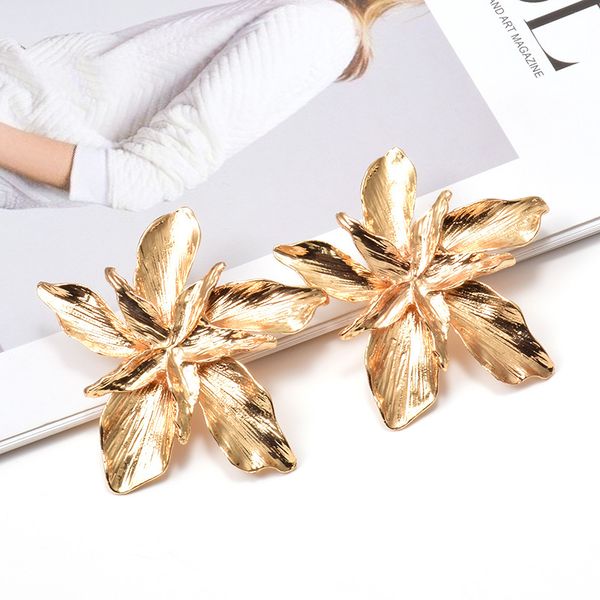 

wholesale za new arrive fashion double flowers drop earrings statement metal gold brincos jewelry accessories for women, Silver