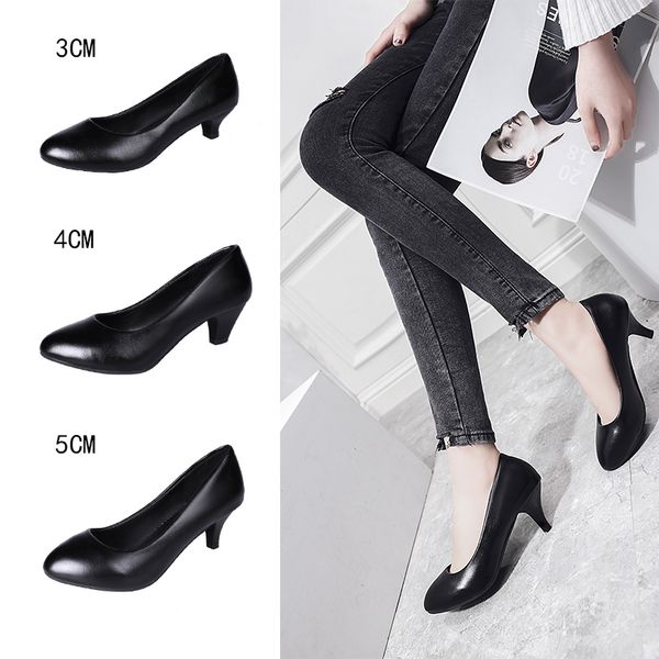 

2019 spring new pointed shallow mouth high heels korean fashion casual low-heeled professional work shoes, Black