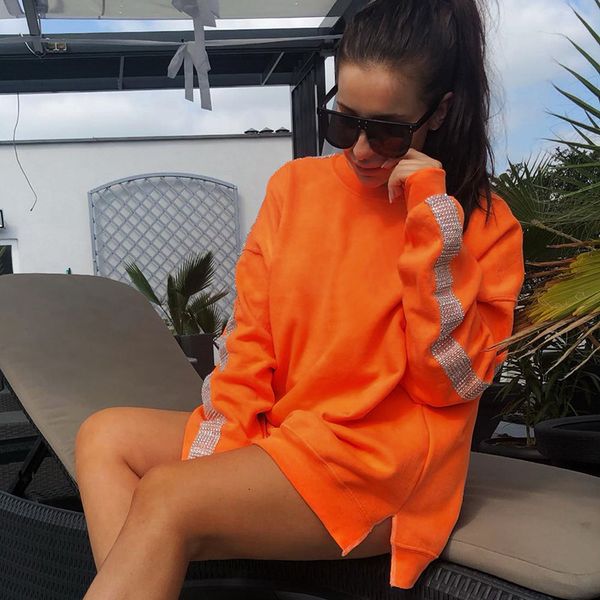 

fashion 2019 new women streetwear fashion sweatshirts autumn winter fleece hoodies crystal long sleeve loose warm casual, Black