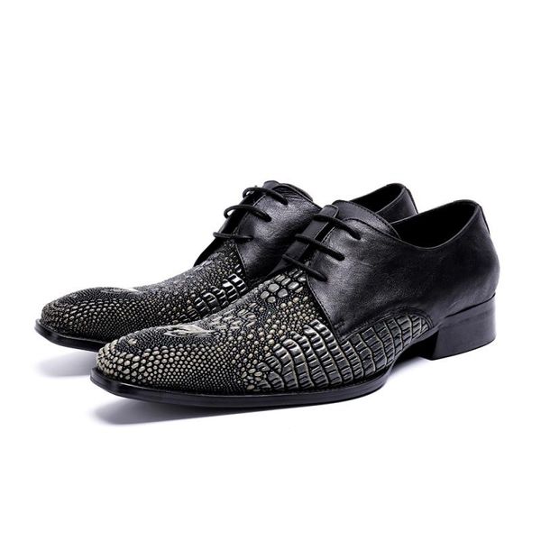 

gray black genuine leather alligator dragon office men shoes businessmen square toe male banquet shoes