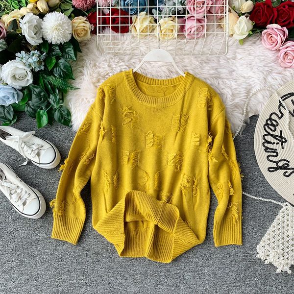 

2019 новая мода женская круглая шея отверстие сплошной цвет свитер свободные трикотаж зимняя одежда женщин свитер, White;black