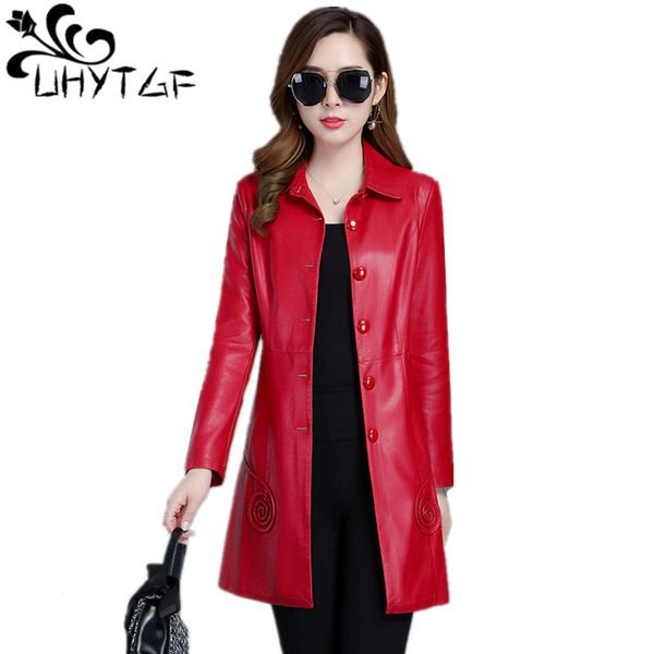 

uhytgf 2019 spring women leather trench coats female korean fashion elegant trench coat plus size pu woman leather coat 330, Black
