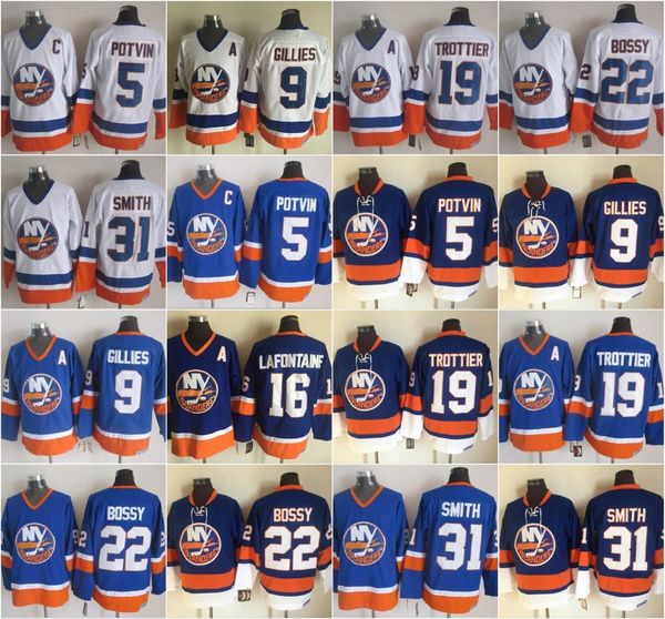 

new york islanders jerseys 5 denis potvin 22 mike bossy 31 billy smith 9 clark gillies 19 bryan trottier 16 pat lafontaine 32 steve thomas, Black;red