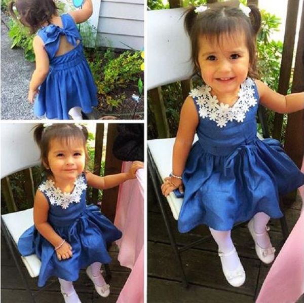

ins summer girls skirts sleeveless denim dresses lace neck fashion designer blue backless dress kids girls party birthday clothing new ly708, Red;yellow