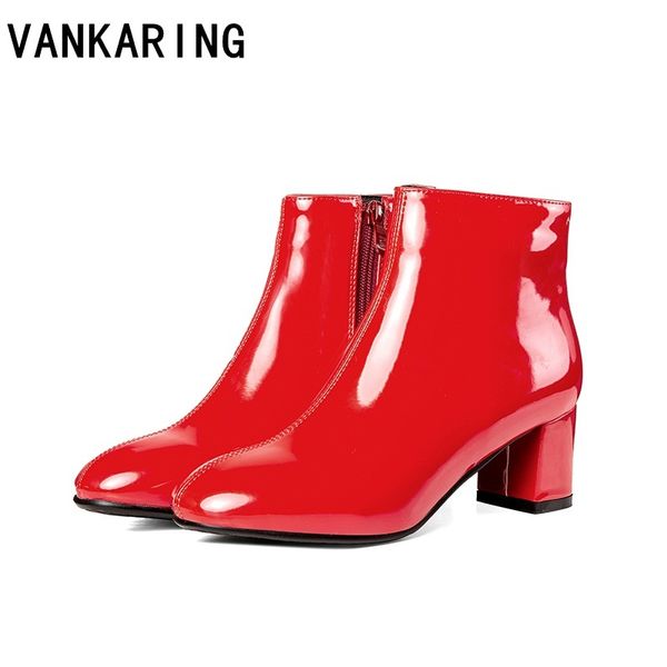 

shoes woman plus size qulaity pu leather ankle boots new fashion black red square heels zipper women dress party riding boots