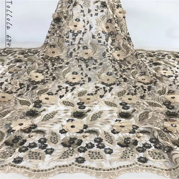 

2019 african sequins 3d flower tulle lace fabric french net lace fabric new desgin for party dress, Black;white