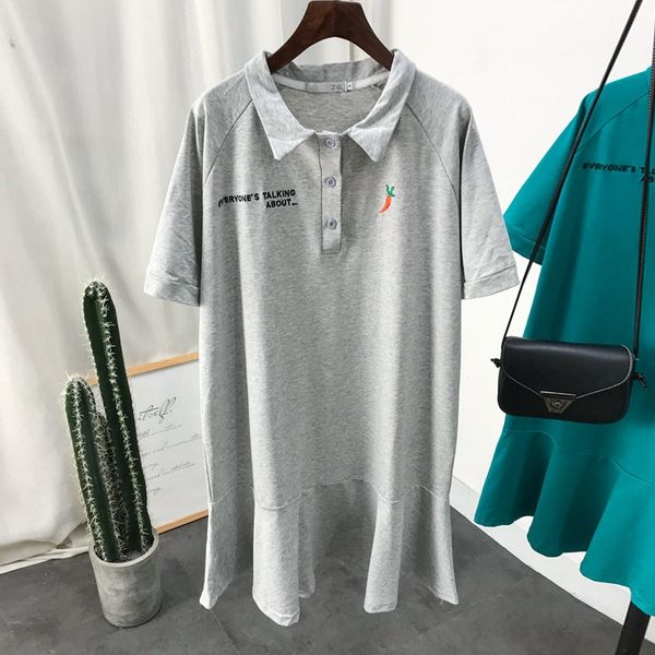 

lapel women's short-sleeved t- dress polo shirt loose academic style midi skirt t-shirt dress, White