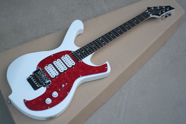 Personalizada de fábrica Branco Unusual Forma Guitarra elétrica com Rosewood Fingerboard, Chrome Hardwares, Folyd Rose, oferta personalizada
