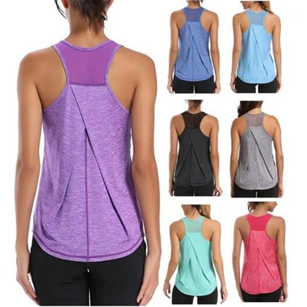 

panelled sleeveless fitness tanks womens sports running womens quick dry yoga tees solid breathable mesh, White
