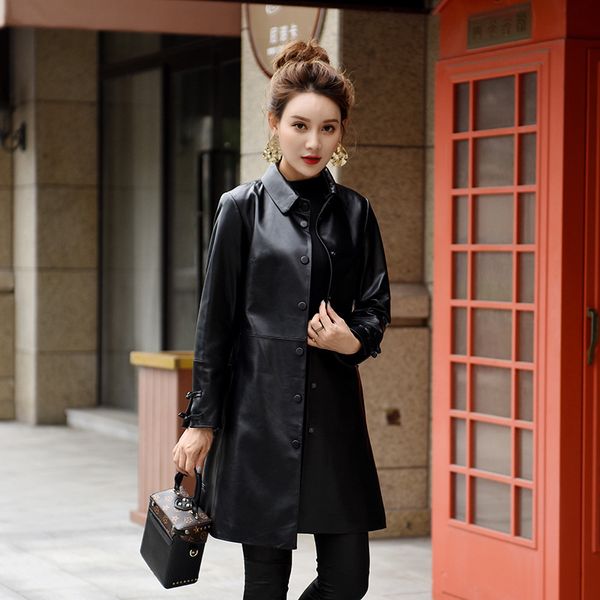 

genuine leather jacket women 2019 spring autumn sheepskin coat slim fashion leather jackets women's windbreaker f18j006 yy390, Black