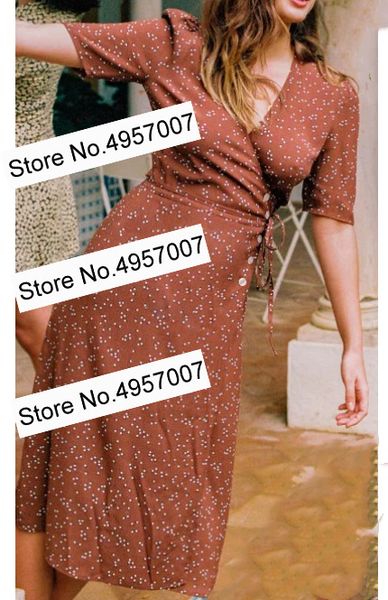 

elfbop ladies viscose contrast dots printed midi dress with short sleeve & wrap v neckline & waist with ties, White;black