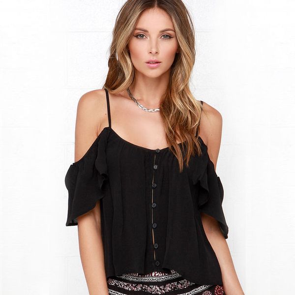 

2018 new fashion womens chiffon tank strapless short sleeve casual blouse vest, White