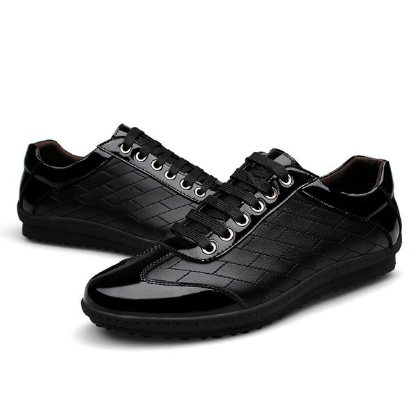 

plus size 38-45 genuine leather men casual flats waterproof man leather casual shoes lace up for work male leisure sneakers, Black