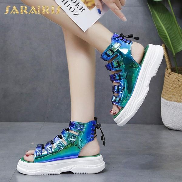 

sarairis 2020 new fashion women sandals round toe wedges platform cross-tied summer leisure woman shoes, Black