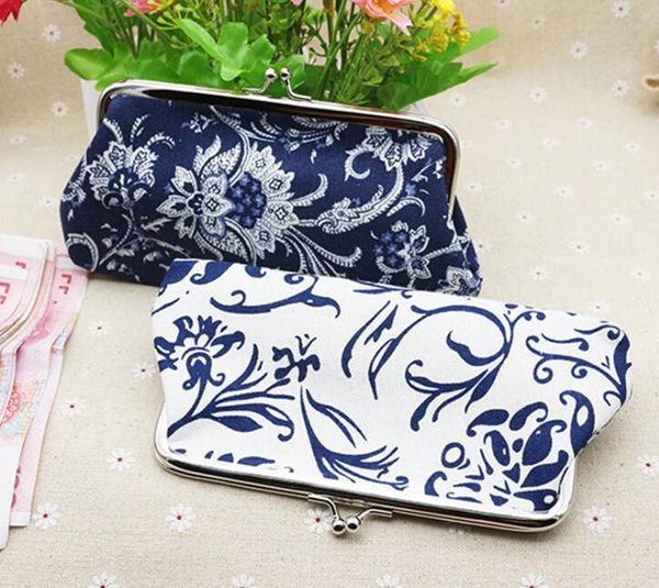 

brief national style floral printing long coin purse canvas key holder wallet hasp small gifts bag clutch handbag, Red;black