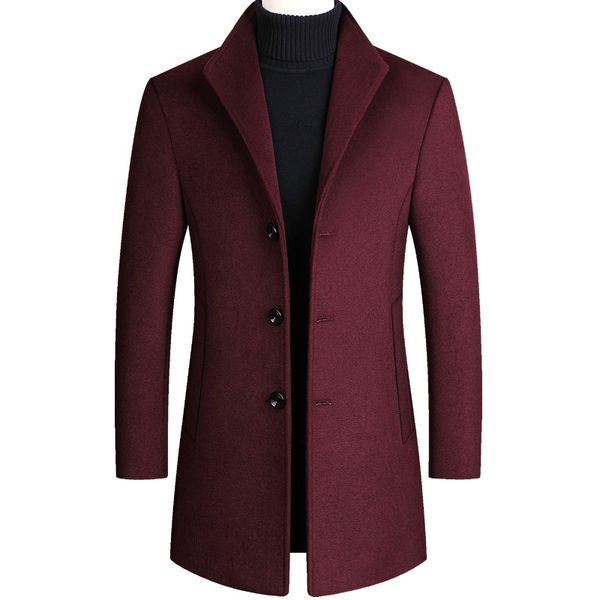 

winter middle-aged men's tweed coat and cotton tweed coat men's long thick windbreaker black burgundy